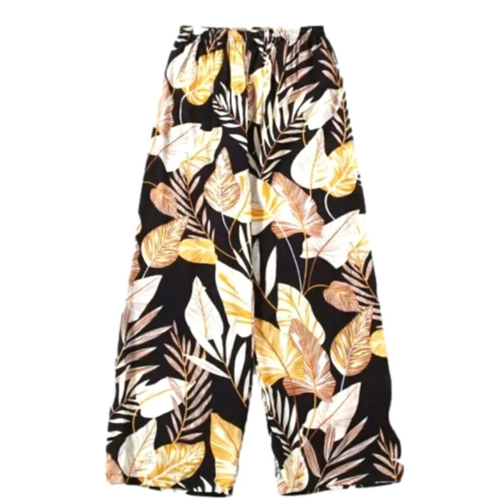 Boho Women's Plus Size Tropical Print Wide Leg Pants